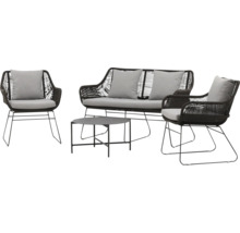 Trädgårdsmöbelset med två fåtöljer, en soffa och ett bord för utomhusbruk