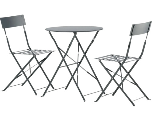 Trädgårdsmöbelset med två stolar och ett runt bord av metall