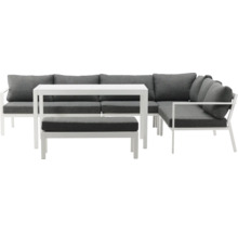 Trädgårdsmöbelset med hörnsoffa, bord och pall