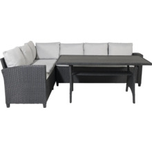 Trädgårdsset med hörnsoffa, bord och sittdynor av polyrotting