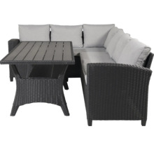 Trädgårdsset med bord och hörnsoffa med dynor