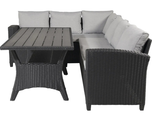 Trädgårdsset med bord och hörnsoffa med dynor