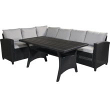 Uteplatsgrupp med matbord och hörnsoffa