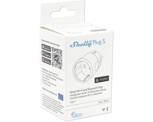 Shelly Plug S Smart Wi-Fi och Bluetooth kontakt förpackning