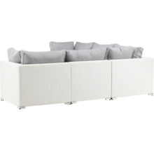 Trädgårdssoffa i rotting med grå kuddar