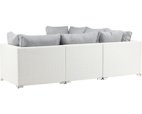 Trädgårdssoffa i rotting med grå kuddar