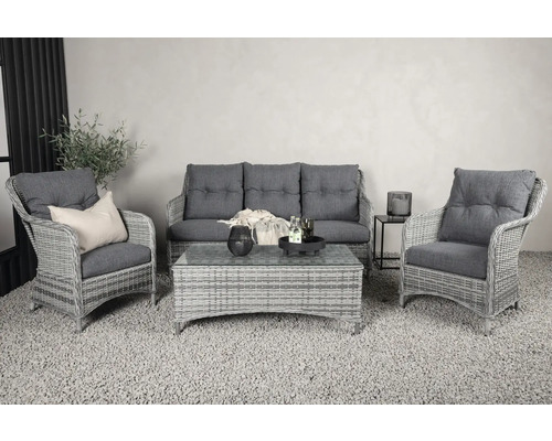 Trädgårdsmöbelset med soffa, fåtöljer och bord