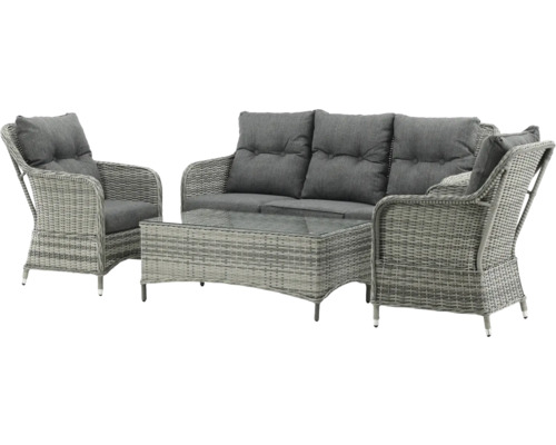 Trädgårdsmöbelset med soffa, två fåtöljer och bord