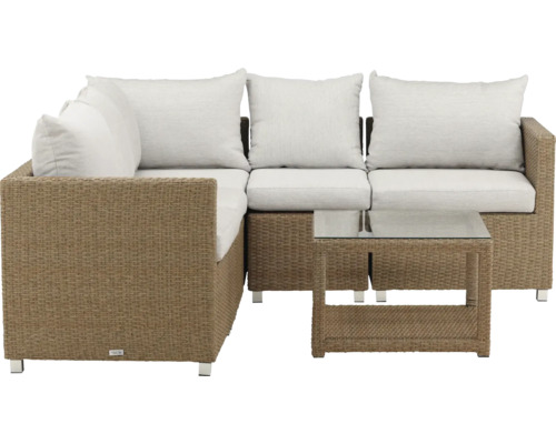 Loungeset i rotting med bord och dynor