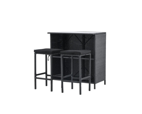 Barset i polyrotting med två stolar och en bardisk för utomhusbruk