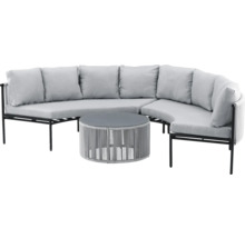 Trädgårdsmöbelset med soffa, kuddar och runt bord