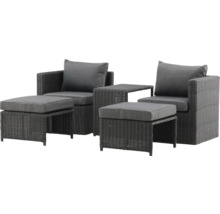 Trädgårdsmöbelset med två fåtöljer, pallar och ett bord