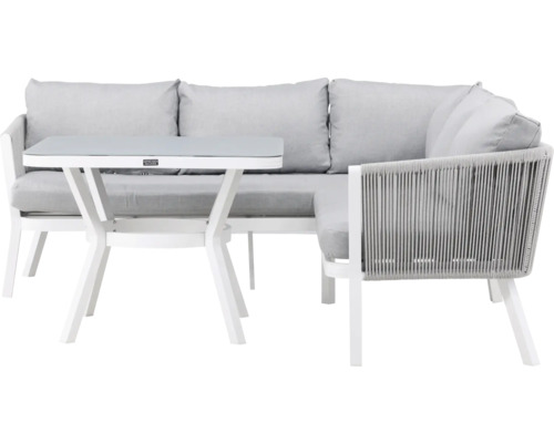 Hörnsoffgrupp VENTURE HOME Virya vit/grå Grå loungeset med bord för utomhusbruk