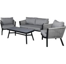 Utemöbelset bestående av soffa, fåtöljer och bord för utomhusbruk