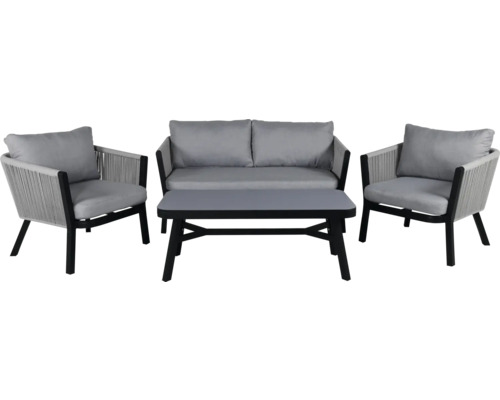 Soffgrupp VENTURE HOME Virya svart/grå Trädgårdsmöbelset med soffa, två fåtöljer och bord för utomhusbruk