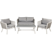 Trädgårdsmöbelset med soffa, fåtölj och bord