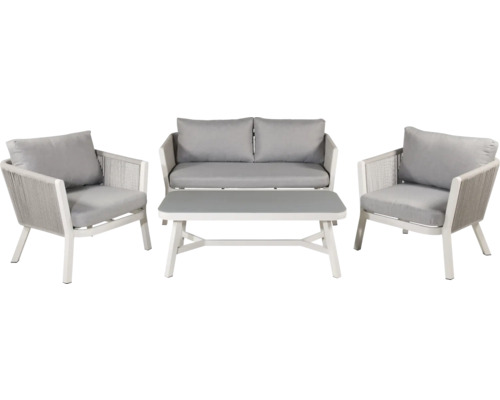 Soffgrupp VENTURE HOME Virya vit/grå Trädgårdsmöbelset med soffa, fåtölj och bord