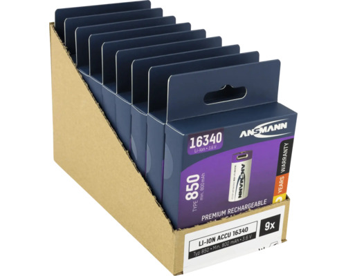 Ansmann 16340 litiumjonbatterier, 9-pack i försäljningsförpackning