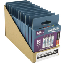 Tolv Ansmann AAA litiumjonbatterier i en kartongförpackning