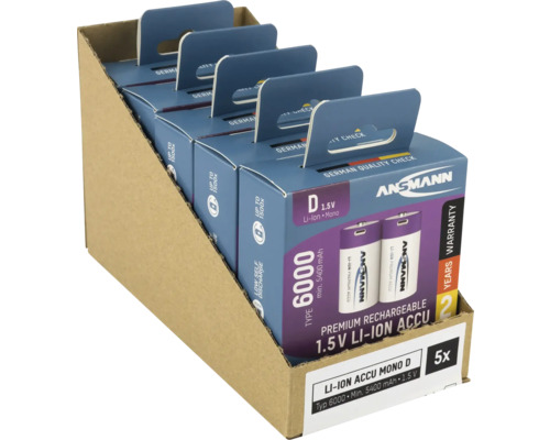 Ansmann Litiumjon Mono D-batterier, 1,5 volt, 5-pack i försäljningsförpackning
