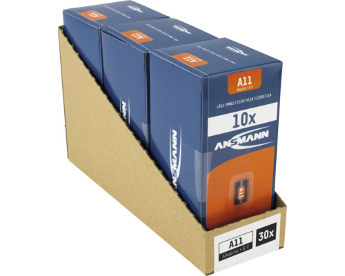 Förpackning med 30 stycken Ansmann A11 alkaliska batterier med 6 volt