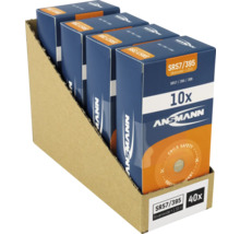Visning av en display med 40 Ansmann SR57/395 silveroxidknappcellsbatterier