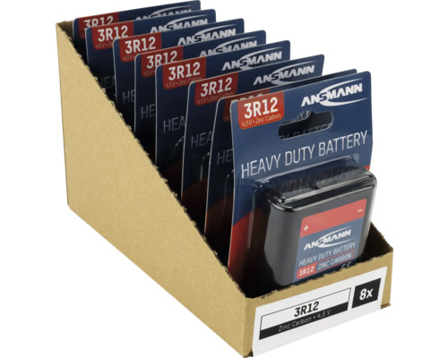 Åtta stycken Ansmann 3R12 zink-kol batterier i en kartongförpackning
