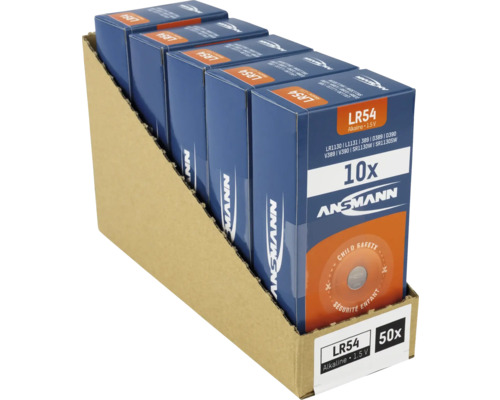 Vy av en försäljningsenhet Ansmann LR54 alkaliska batterier, 50 stycken