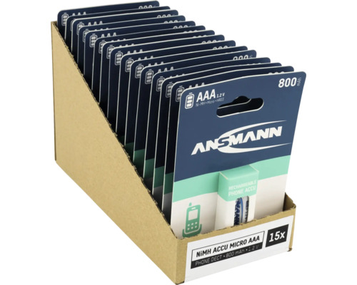 Ansmann Micro AAA-batterier, 15-pack i kartongförpackning
