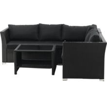 Trädgårdsmöbelset med bord och hörnsoffa