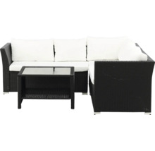 Loungeset i rotting med glasskiva och vita dynor