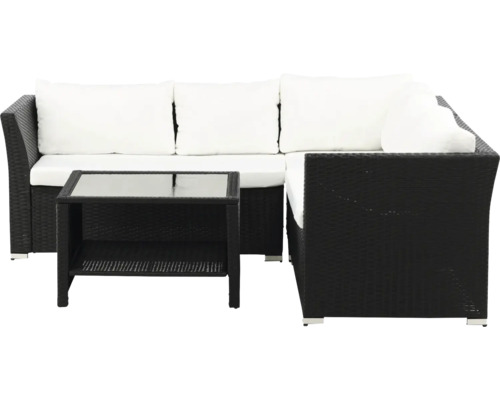 Loungeset i rotting med glasskiva och vita dynor