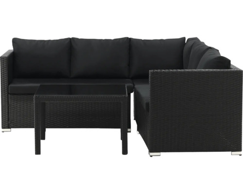 Hörnsoffgrupp VENTURE HOME Kuba svart Trädgårdsmöbelset med rottingyta och bord