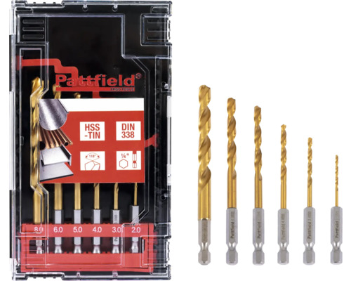 Pattfield HSS-TIN metallborrset med olika storlekar i förvaringslåda