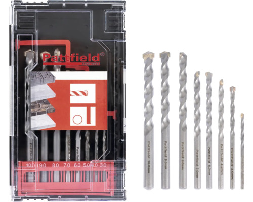 Stenborrset PATTFIELD rundskaft 8-delar Pattfield stenborrset med olika storlekar i transparent förpackning