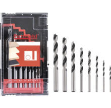 Träborrsats i transparent förvaringslåda