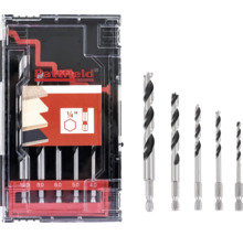 Träborrsats med olika storlekar i plastlåda