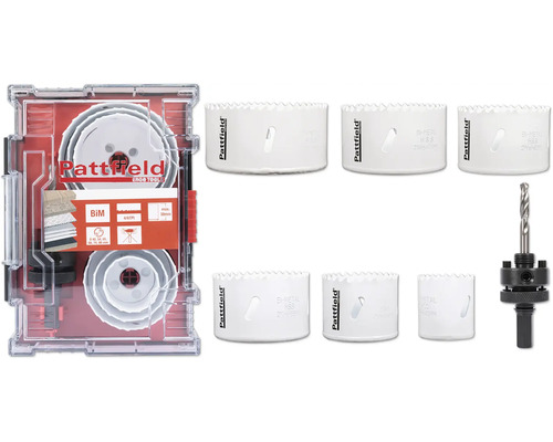 Hålsågssats PATTFIELD Bi-metall Ø40-86mm 8-delar Pattfield hålsågsats med bimetallhålsågar och centrumborr