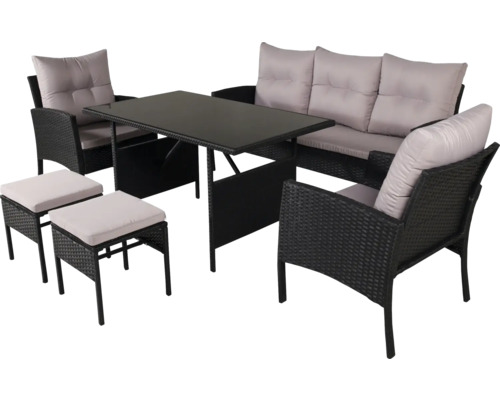 Trädgårdsmöbler med bord, soffa, stolar och pallar