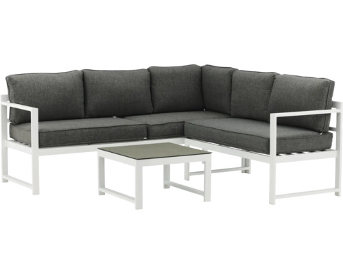 Trädgårdsloungegrupp med hörnsoffa och bord