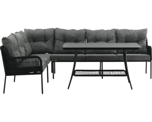 Trädgårdsmöbelset med hörnsoffa och bord för utomhusbruk