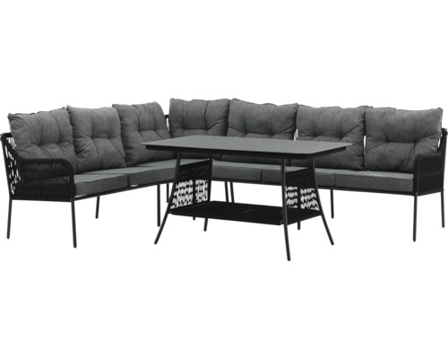 Trädgårdsmöbelset med hörnsoffa och bord
