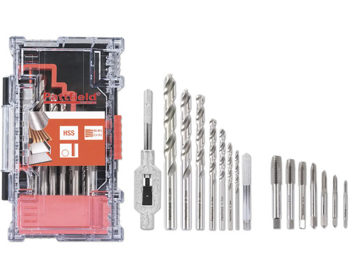 Gängverktygsset PATTFIELD HSS 2,5-10,2mm M3-M12 15-delar Pattfield gängtapp- och skärsats med HSS-borrar i väska