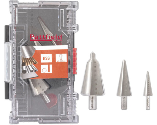 Plåtborrset PATTFIELD HSS Ø3-30,5mm 3-delar Pattfield stegborrsats i väska