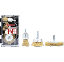 Pattfield stålborstsats för borrmaskiner, fyra olika borstar