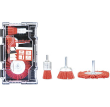 Pattfield stålborstsats för borrmaskiner, inklusive tre borstformer i förvaringslåda