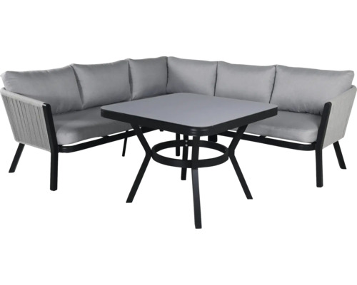 Trädgårdsset med hörnsoffa och bord för utomhusbruk