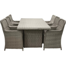 Trädgårdsmöbelset med matbord och sex stolar i rotting