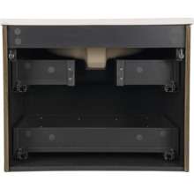 Interiör av ett tvättställsskåp med lådor