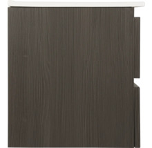 Detaljbild av ett tvättställsskåp med trästruktur